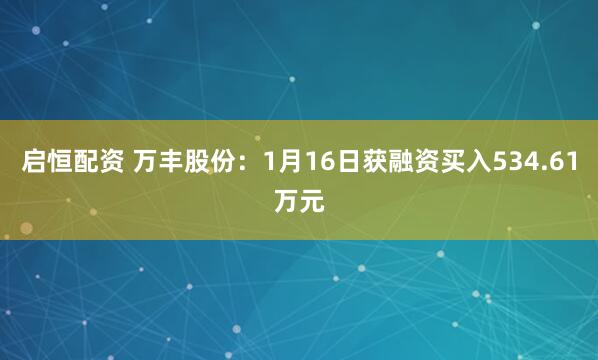 启恒配资 万丰股份：1月16日获融资买入534.61万元
